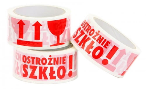 Taśma pakowa UWAGA SZKŁO 48x60 - taśma ostrzegawcza 